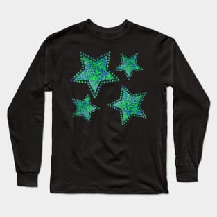 Blue and Green Splatter Stars Long Sleeve T-Shirt